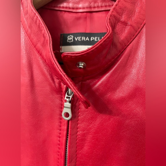 Vera Pelle Italian Red Leather Moto Style Jacket Size 46 (Small) - Picture 6 of 9